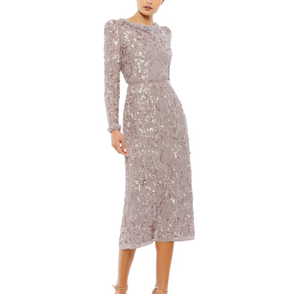 Mac Duggal NEW Sequin Embellished Midi Dress in Light Pink/mauve SZ 14 MOB/MOG